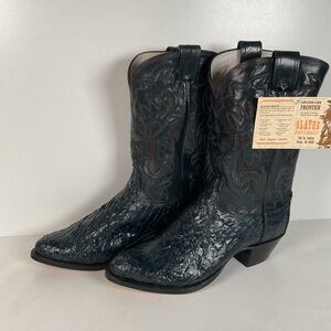 Vintage Olathe Sea Bass Cowboy Boots | Exotic | USA Made | Navy Blue | 13 EE